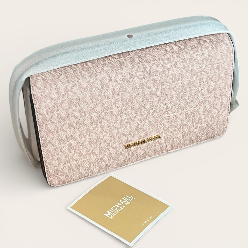 MICHAEL KORS JET SET TRAVEL MEDIUM FULL FLAP CROSSBODY 35F5GTVC8V POWDER BLUSH